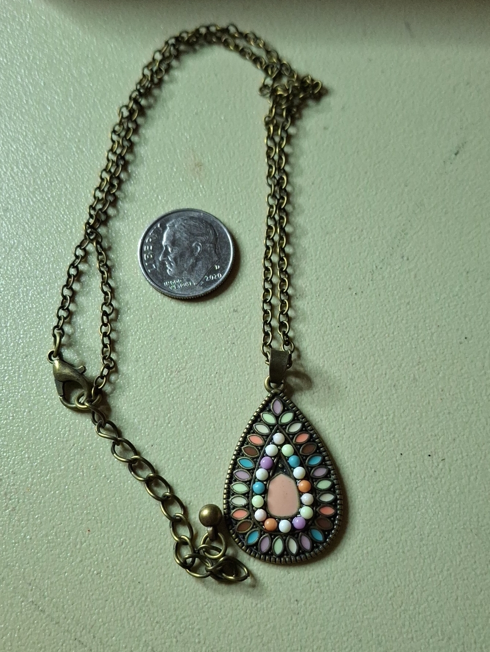 Antique Gold Tone Tear Drop Necklace New